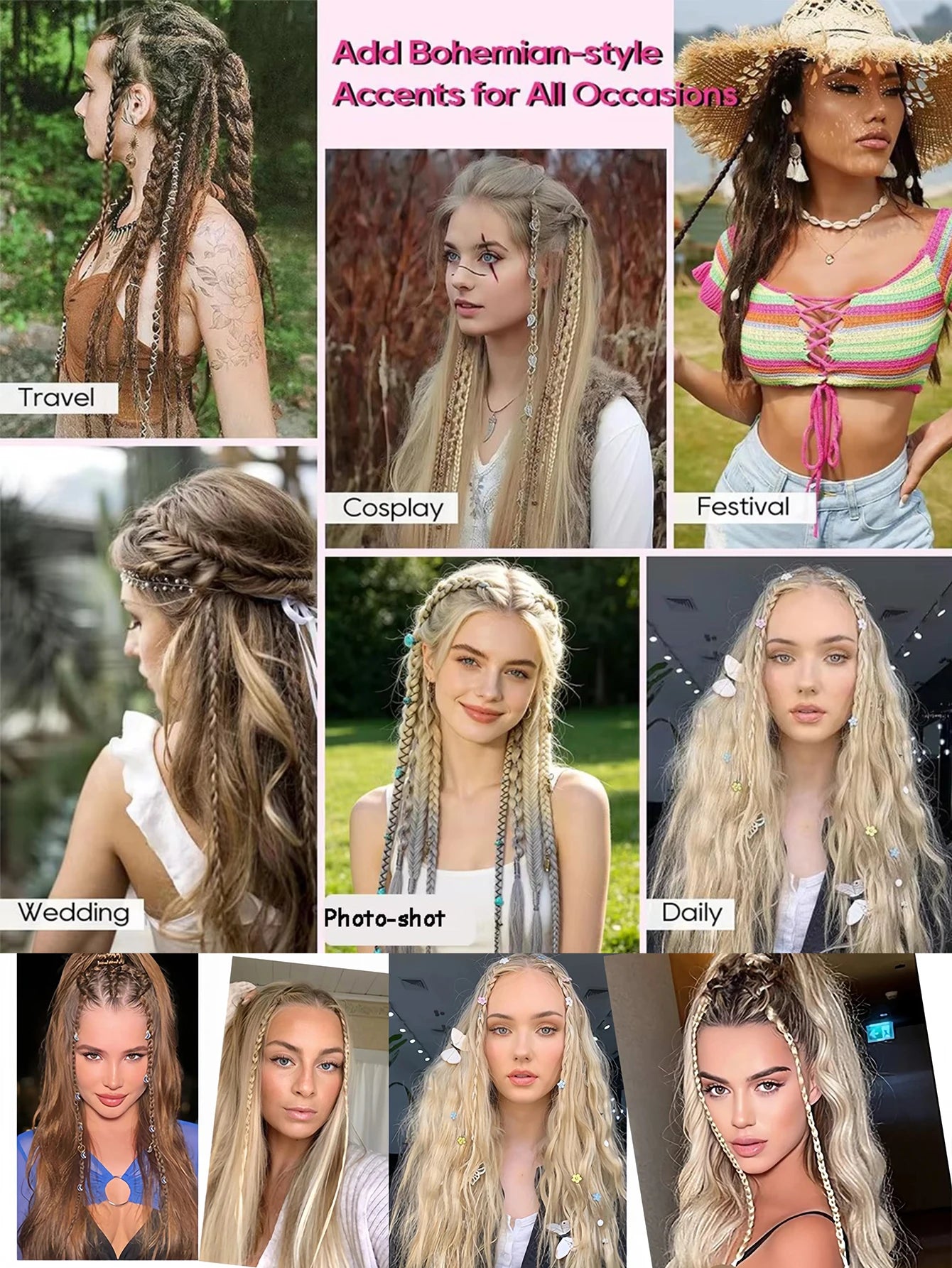 20-Inch Bohemian Clip-In Braided Hair Extensions - 15