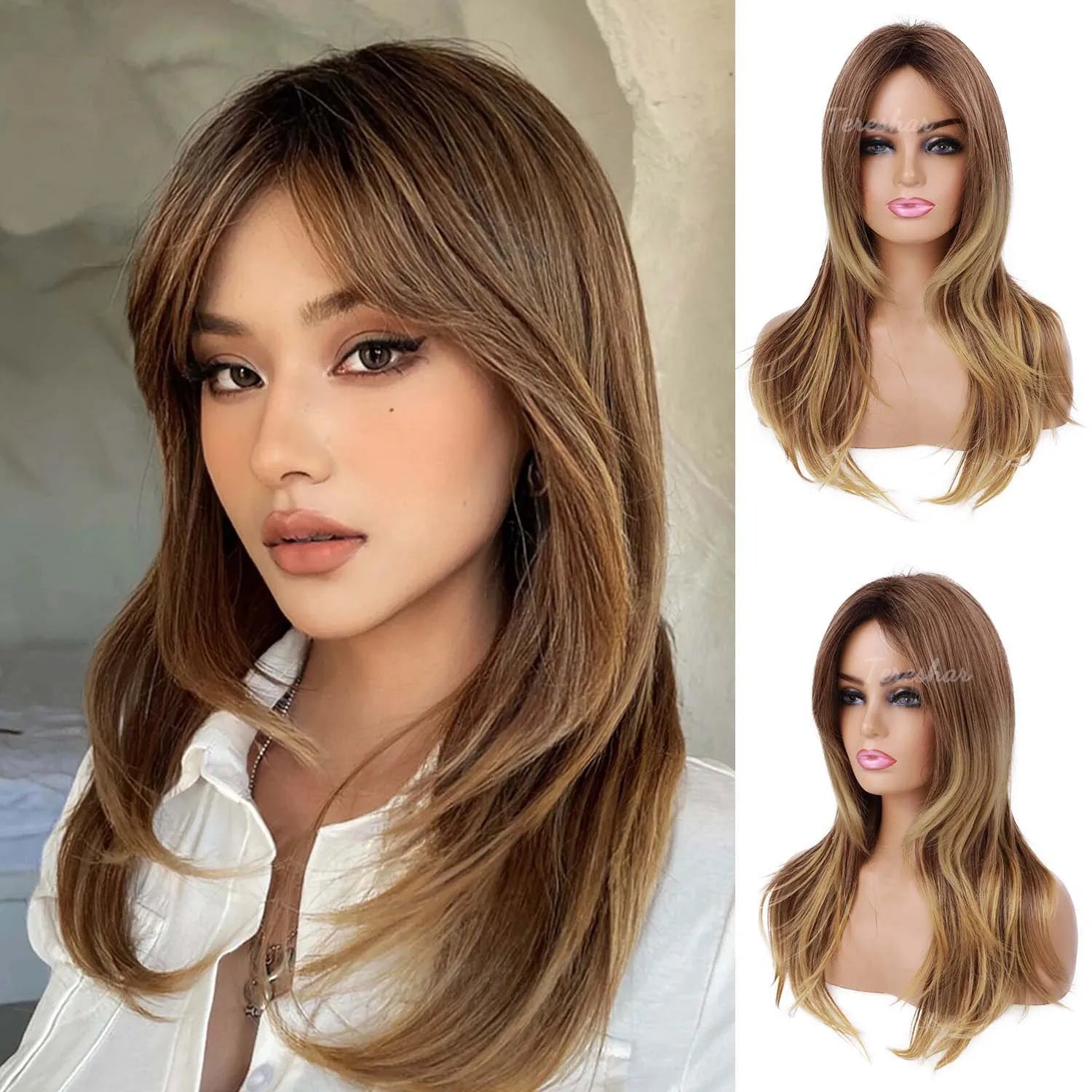 Long Straight Layered Wig with Bangs for Daily Wear and Special Events - 9