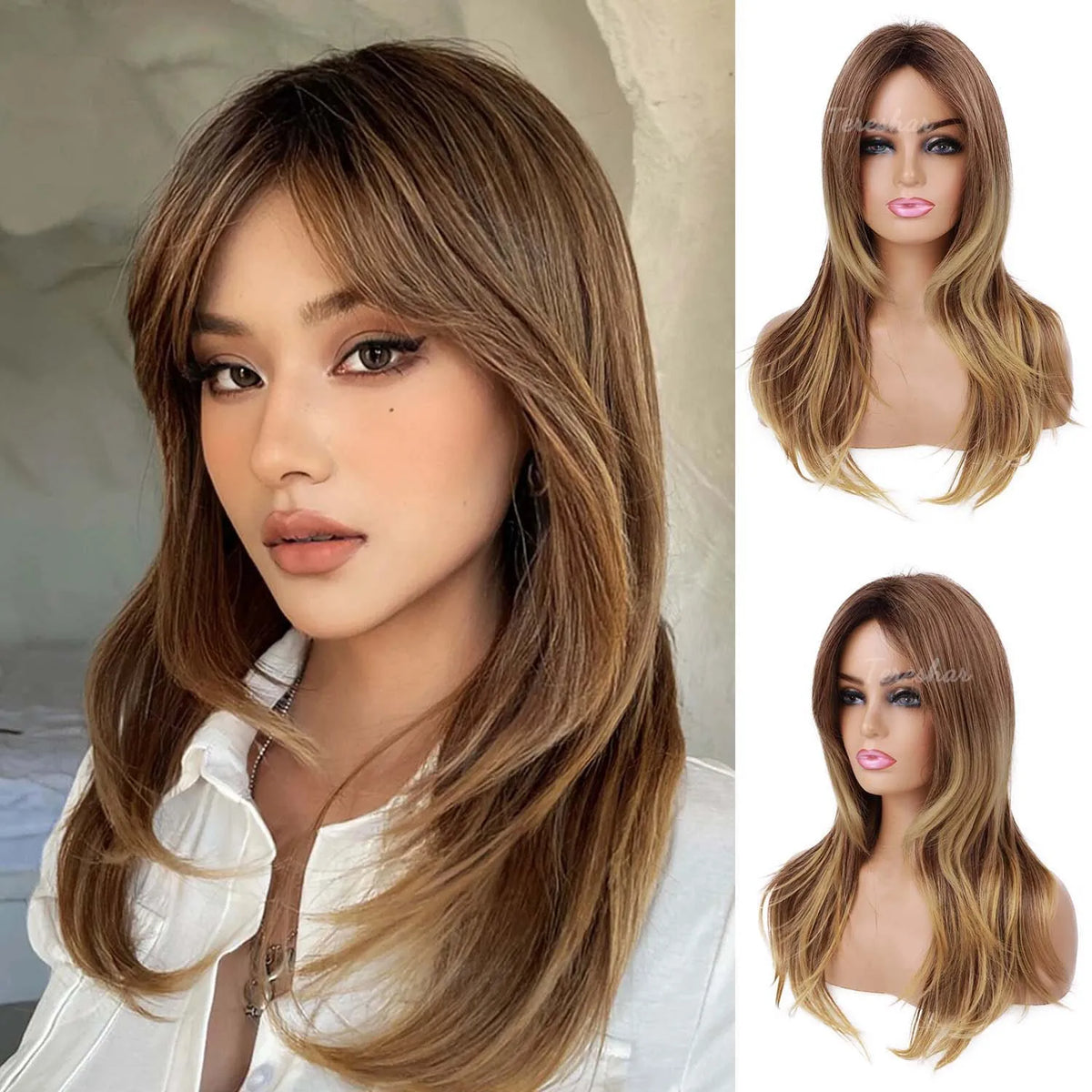 Long Straight Layered Wig with Bangs for Daily Wear and Special Events