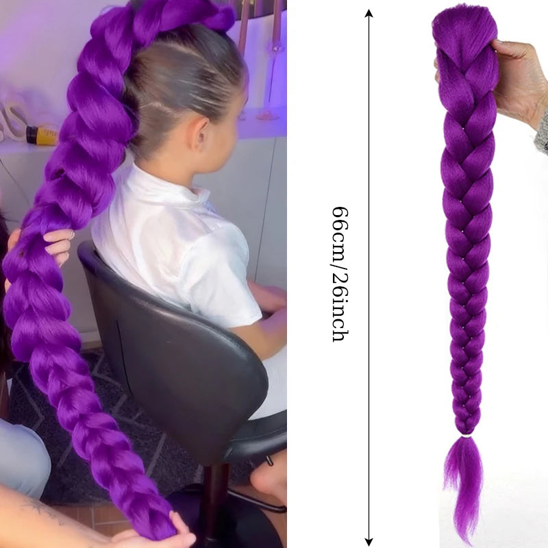 26-Inch Clip-In Braided Purple Ponytail for Kids and Costumes - 11