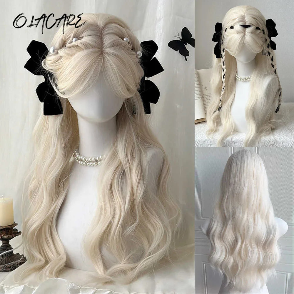 Long Wavy Blonde Cosplay Wig with Bangs - 1