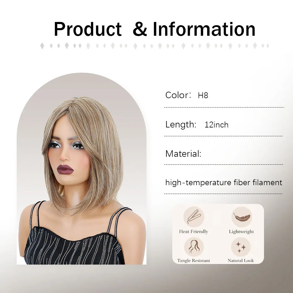 Short Straight Bob Wig with Curtain Bangs