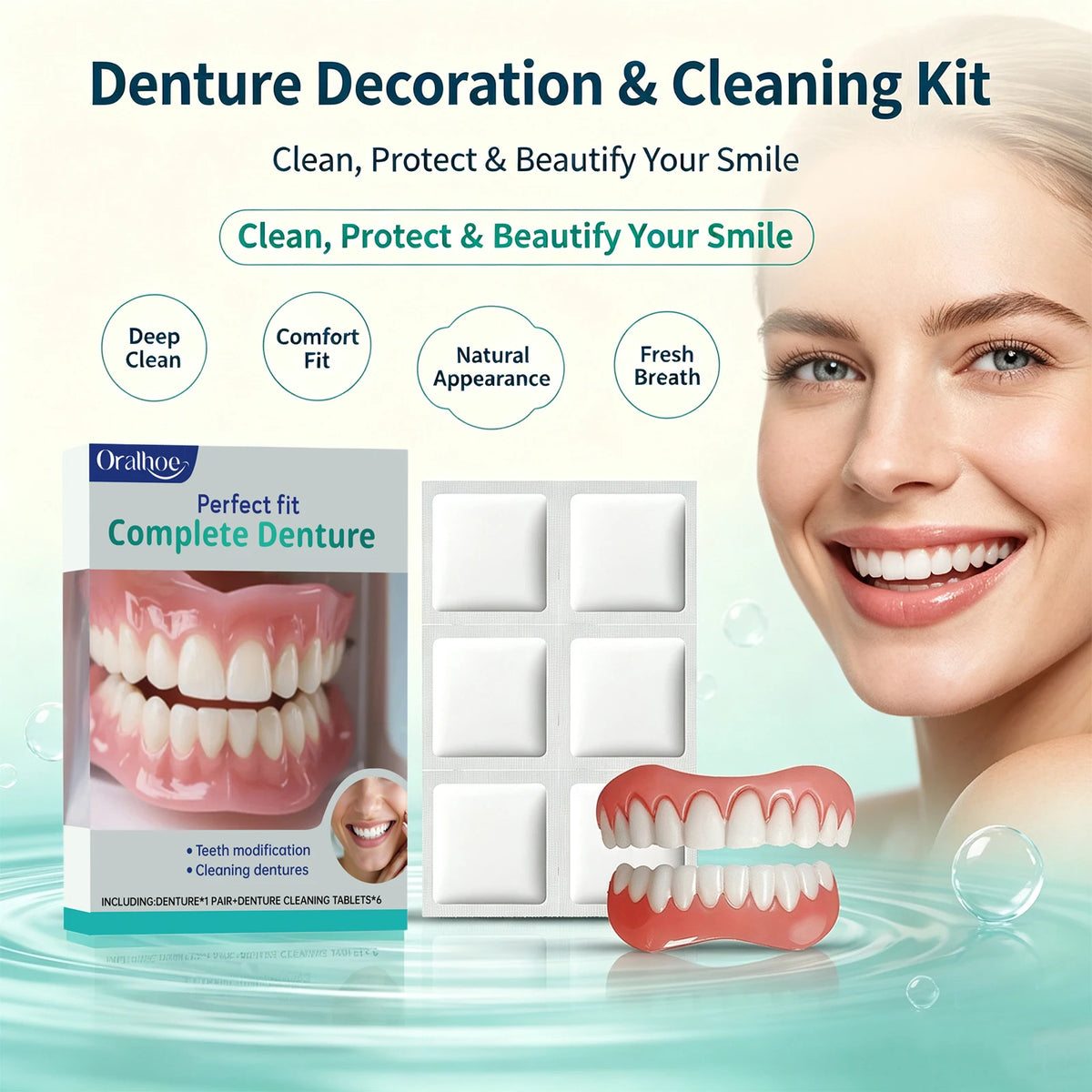 Cosmetic Denture Kit for Covering Missing or Stained Teeth