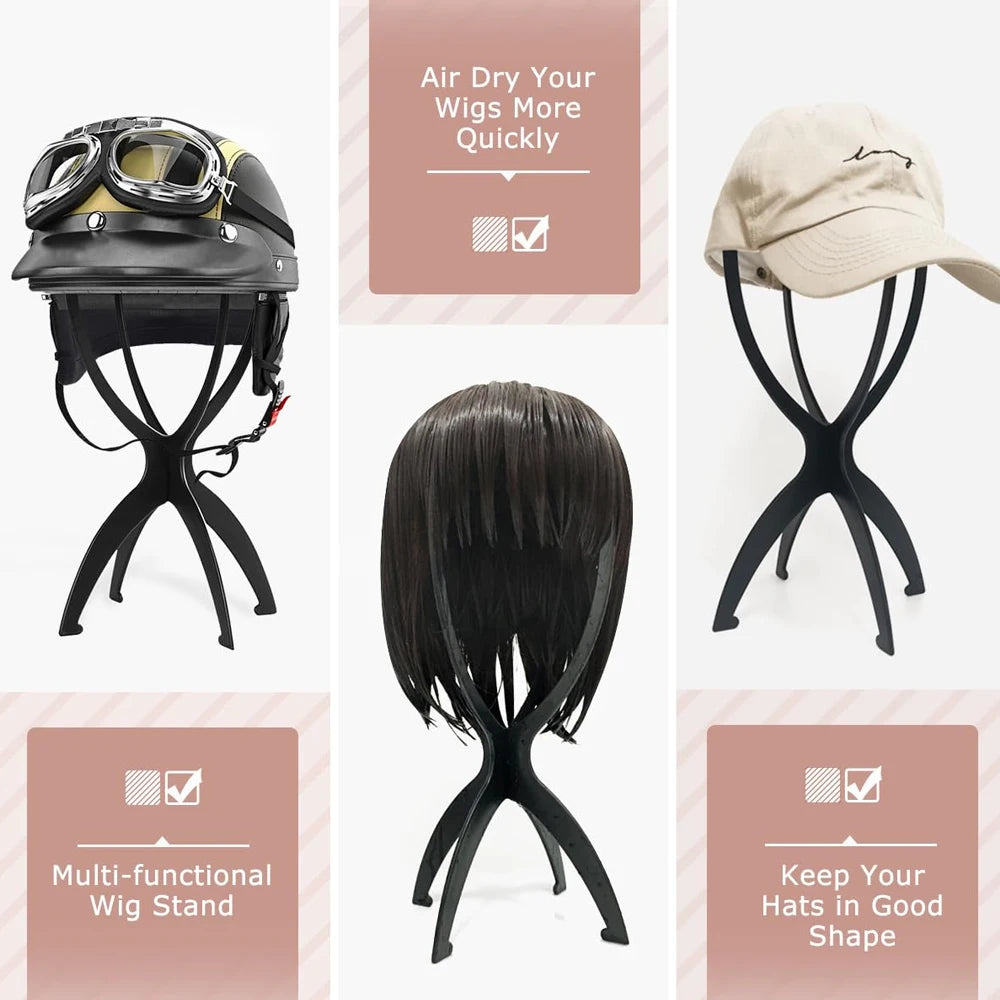 Foldable Portable Wig Stand for Easy Travel and Storage