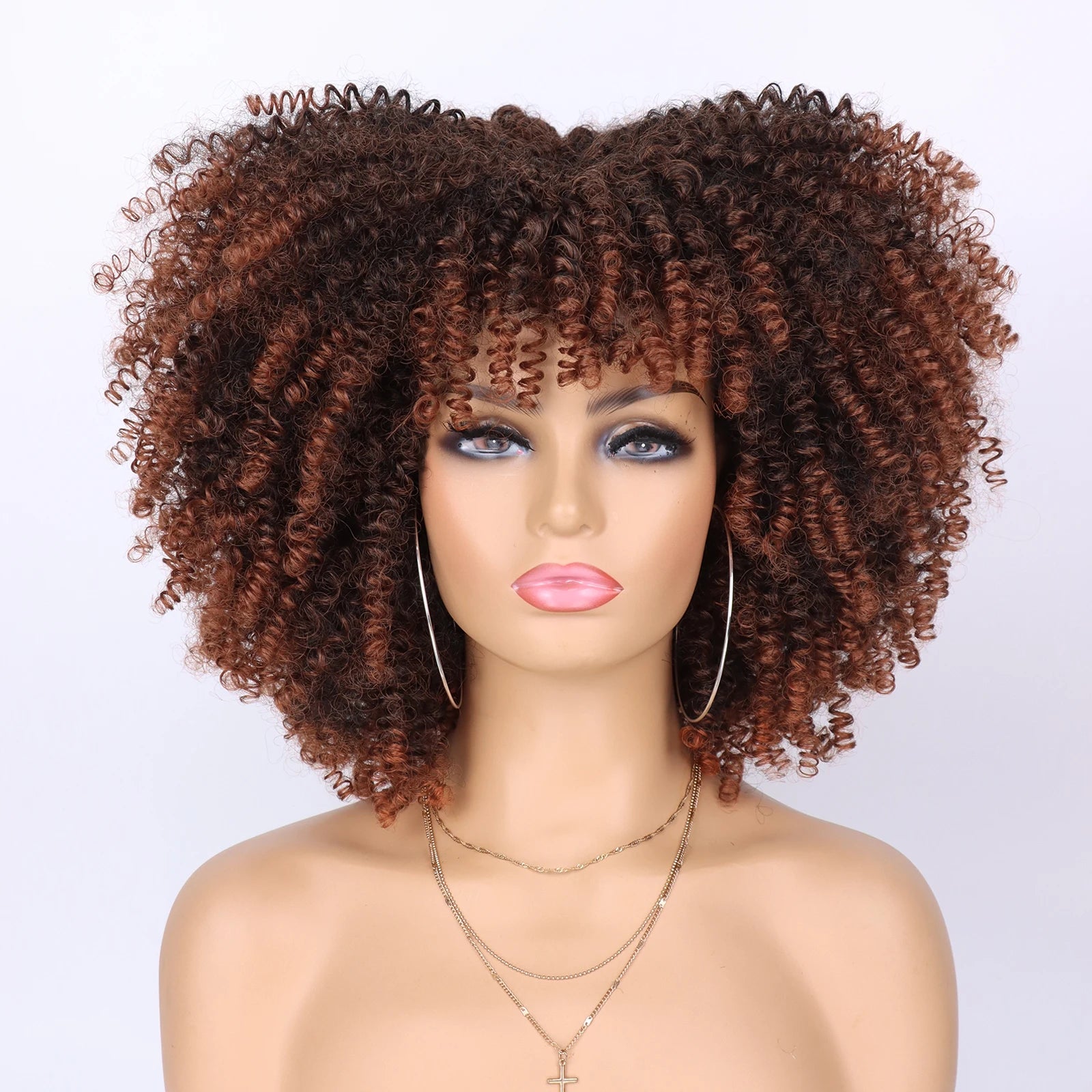 Short Kinky Curly Afro Wig with Bangs for Women - 14