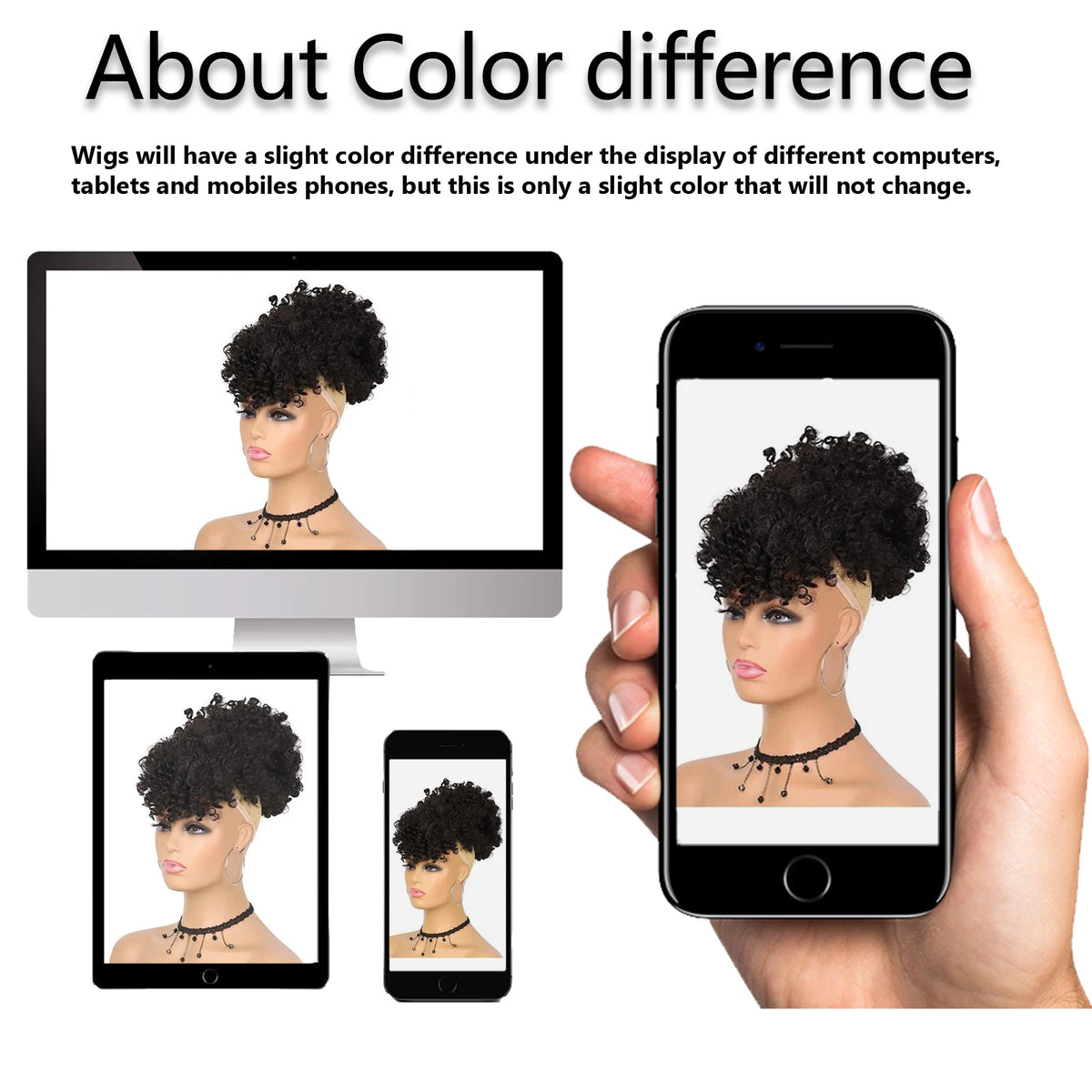 Kinky Curly Afro Puff Drawstring Ponytail with Bangs for Women
