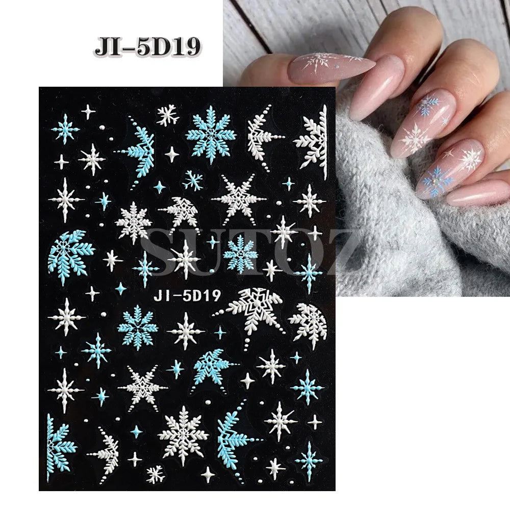 5D Embossed Christmas Nail Art Stickers for Winter Holiday Manicures - 15