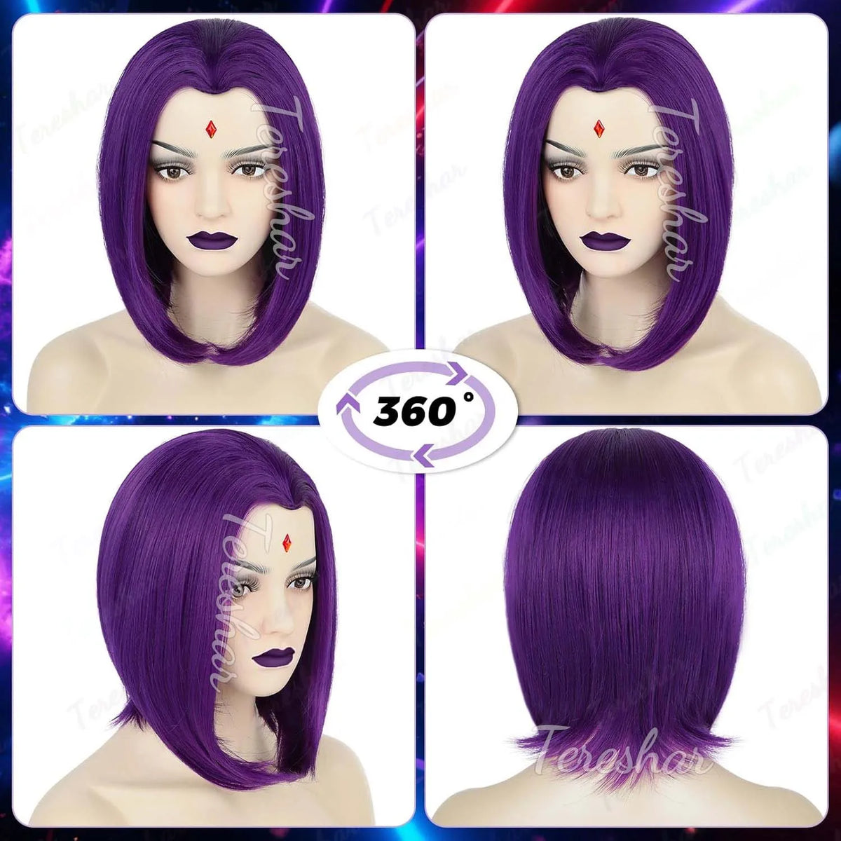 Short Purple Bob Wig for Superhero Cosplay and Halloween Costume Parties