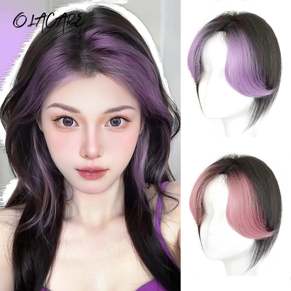 Clip-In Synthetic Hair Topper with Highlighted Middle Part Bangs - 7
