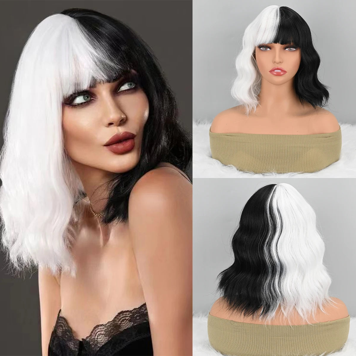 Short Wavy Bob Wig with Bangs for Daily Wear