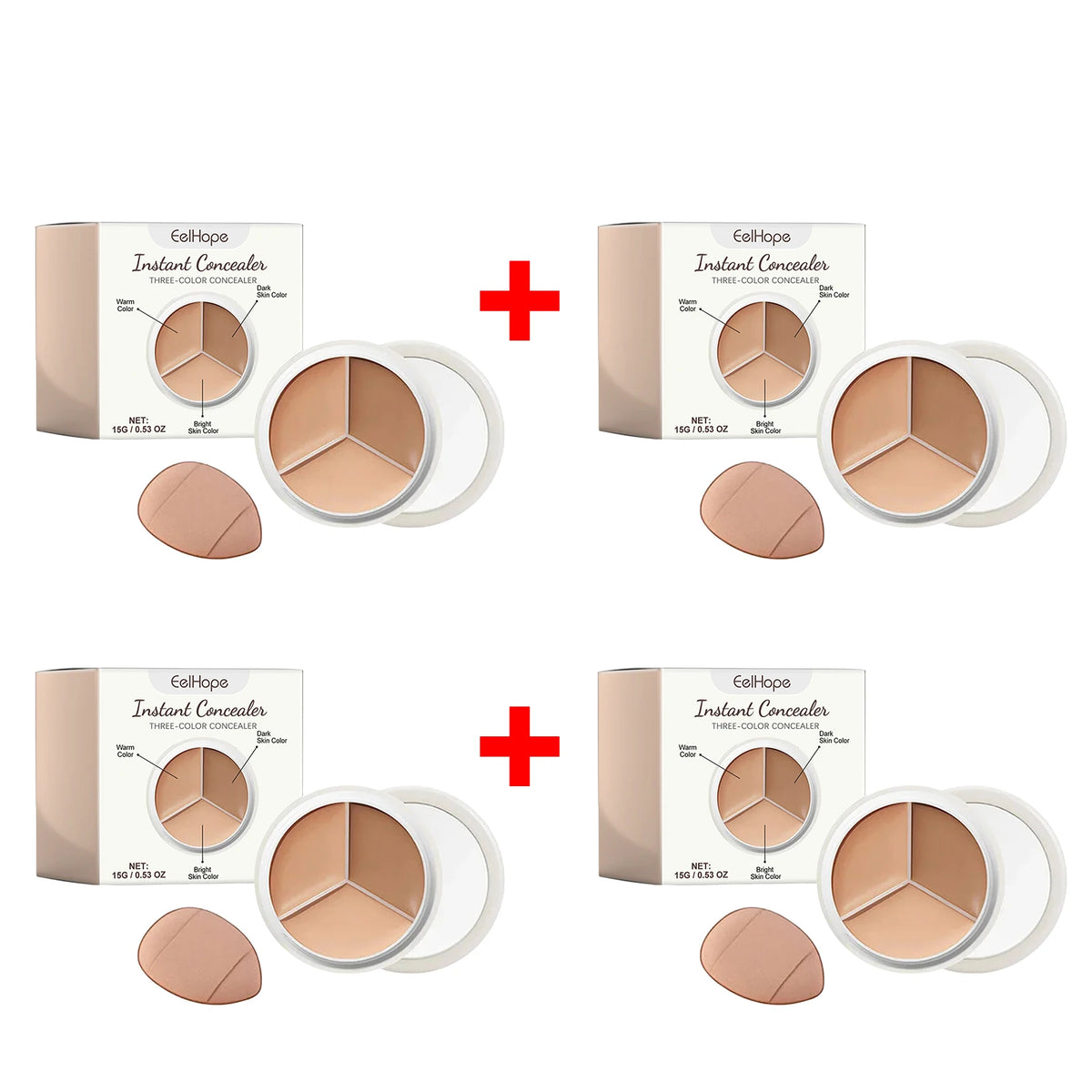 3-Color Cream Concealer Palette for Dark Circles and Blemish Coverage