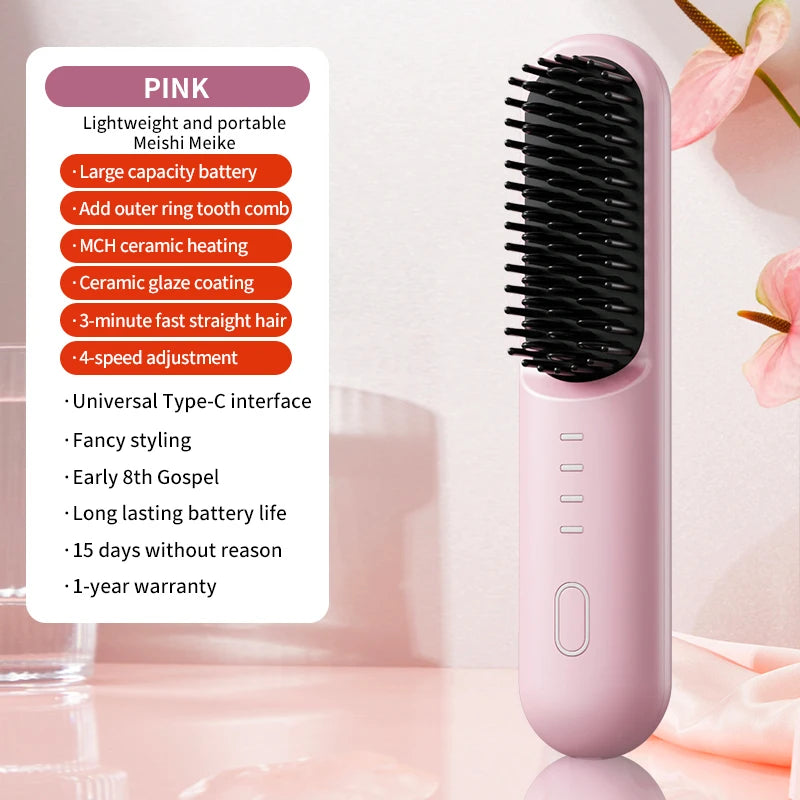 Fast Heating Cordless Hair Straightening Brush for Smooth Frizz-Free Hair - 28