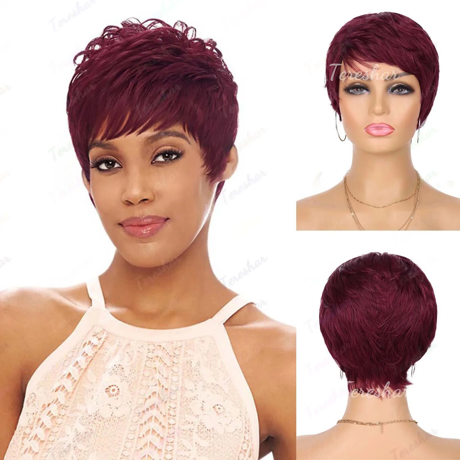 Short Pixie Cut Synthetic Wig with Bangs for Women - 9
