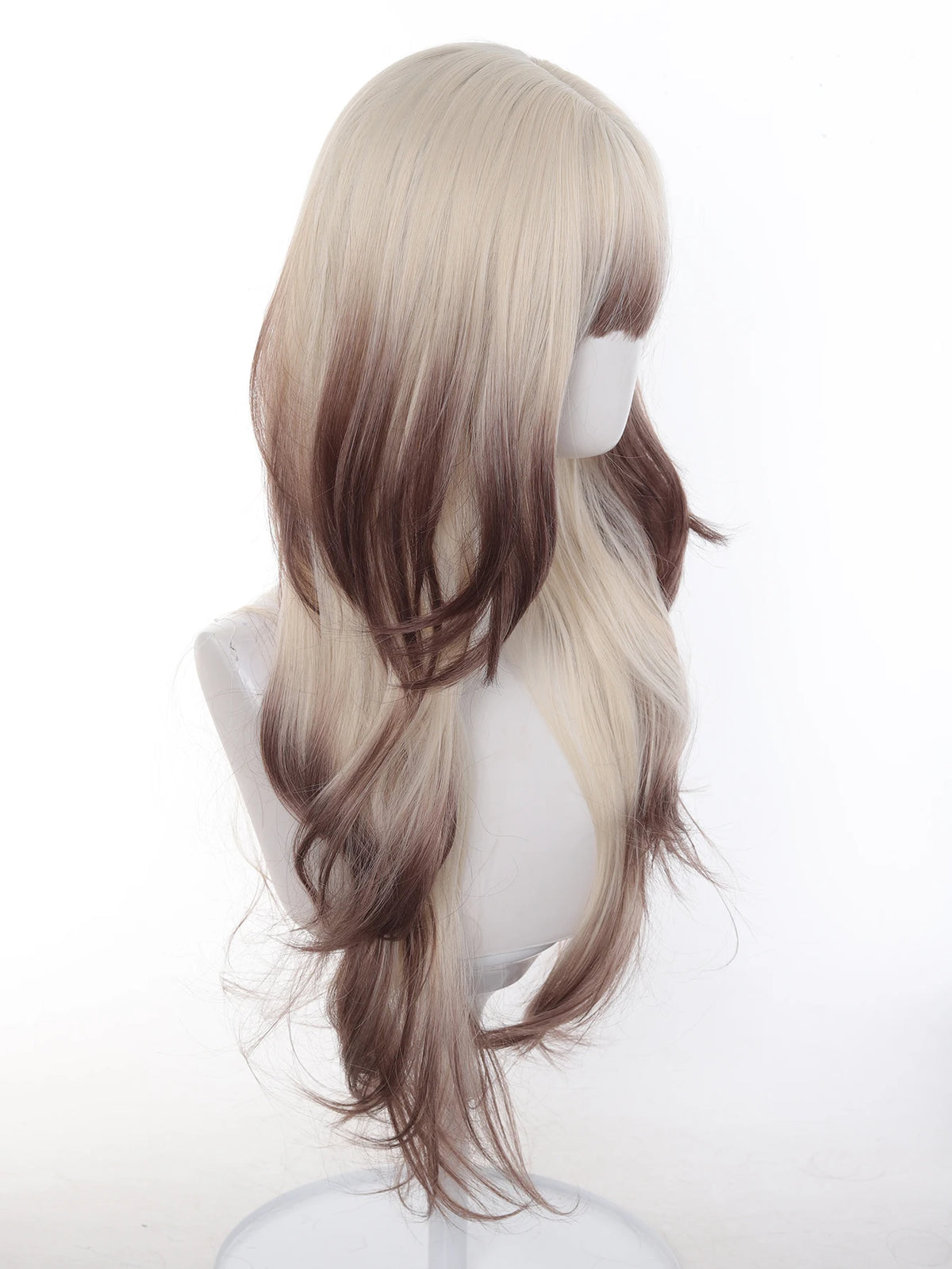 Long Ombre Blonde and Brown Synthetic Wig with Bangs for Daily Wear