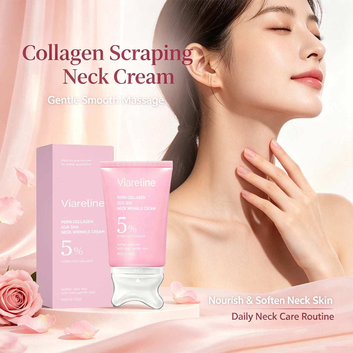 Collagen Firming Neck Cream with Integrated Gua Sha Massage Tool