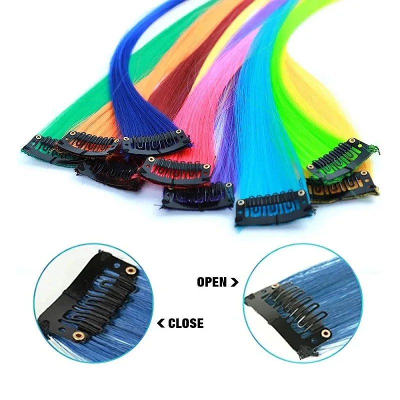 12-Piece Colorful Clip-In Hair Extensions for Parties - 3
