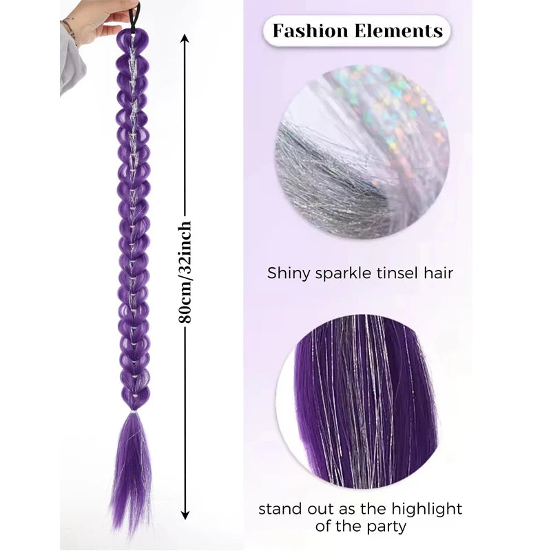 32-Inch Synthetic Braided Ponytail Extension with Tinsel - 3