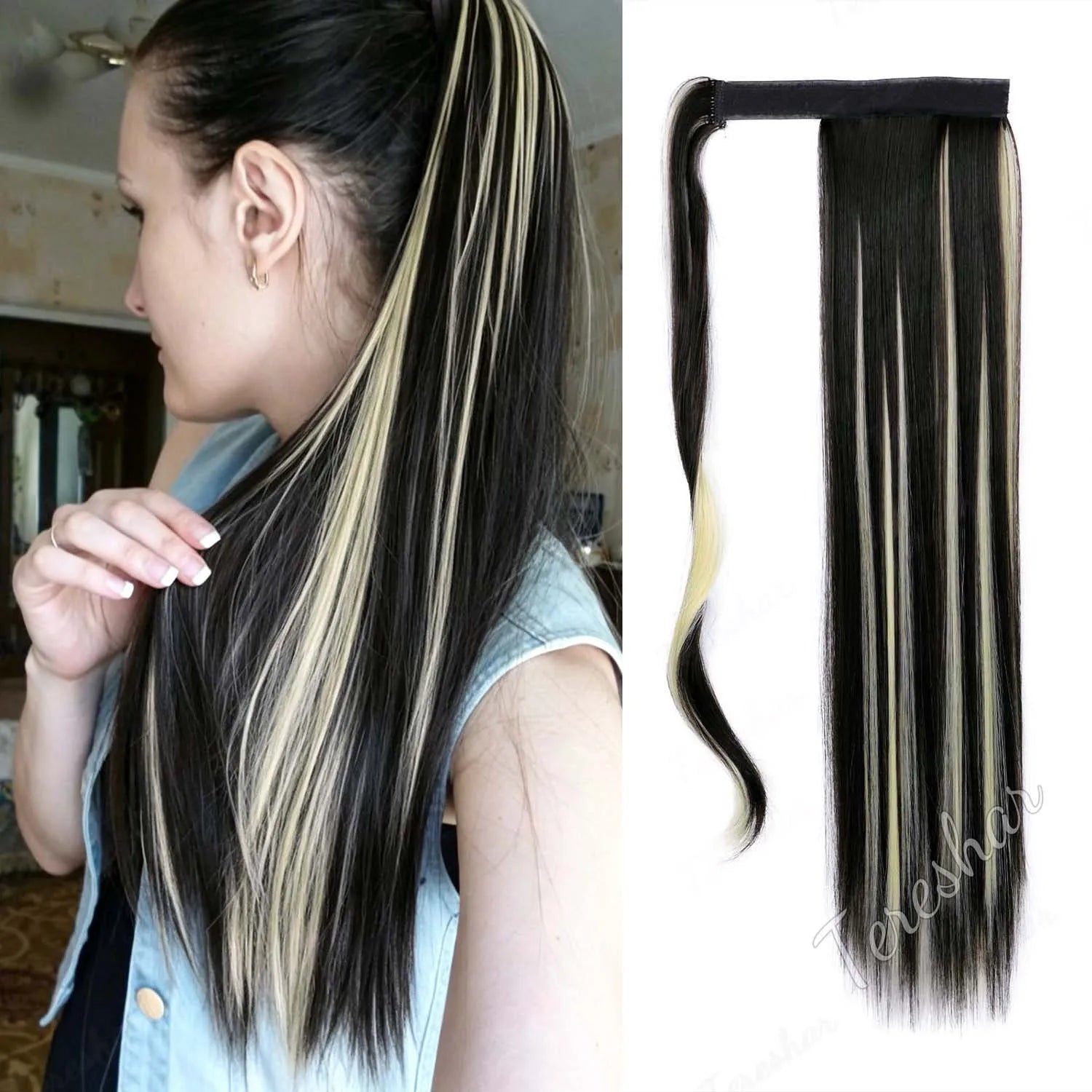 24 Inch Long Straight Wrap Around Ponytail Hair Extension for Women - 24