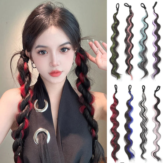 Colorful Highlight Curly Ponytail Extension for Festival Hair
