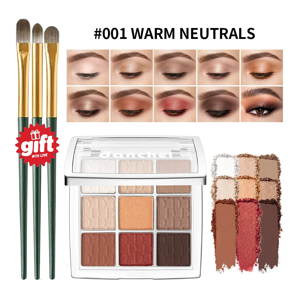 9-Color Professional Eyeshadow Palette with Blending Brush - 21
