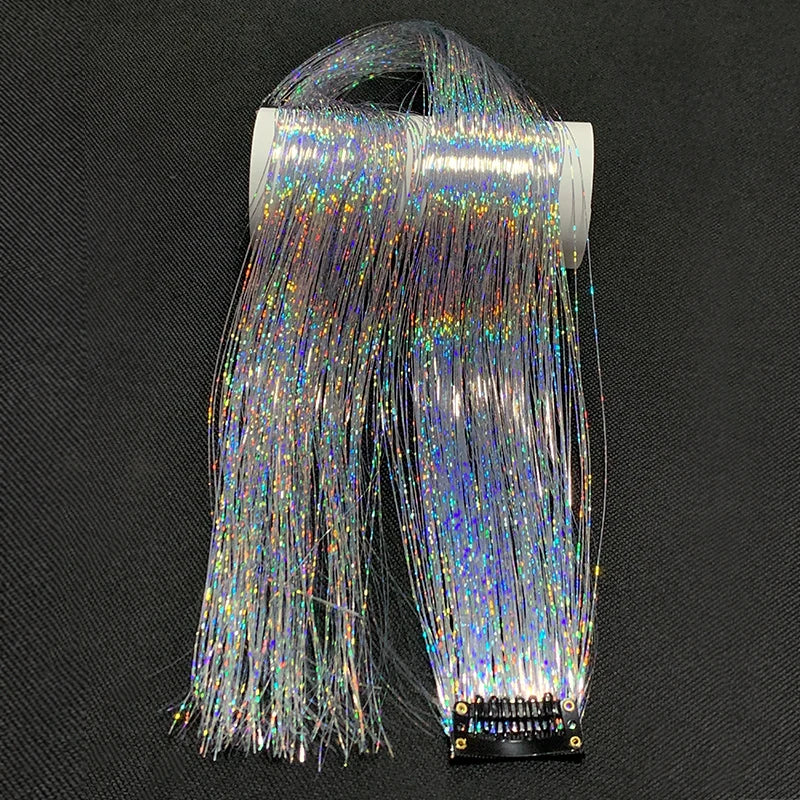 Rainbow Glitter Tinsel Hair Extensions Clip In for Party and Daily Style