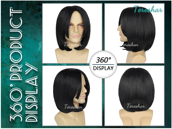 Short Black Synthetic Cosplay Wig for Men and Costume Parties - 9