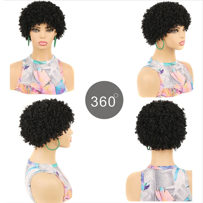 Short Afro Kinky Curly Synthetic Wig for Women