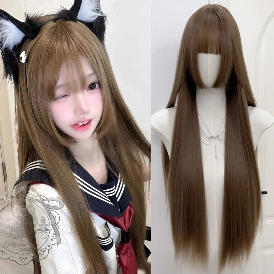 Long Wavy Ombre Blonde Pink Wig with Bangs