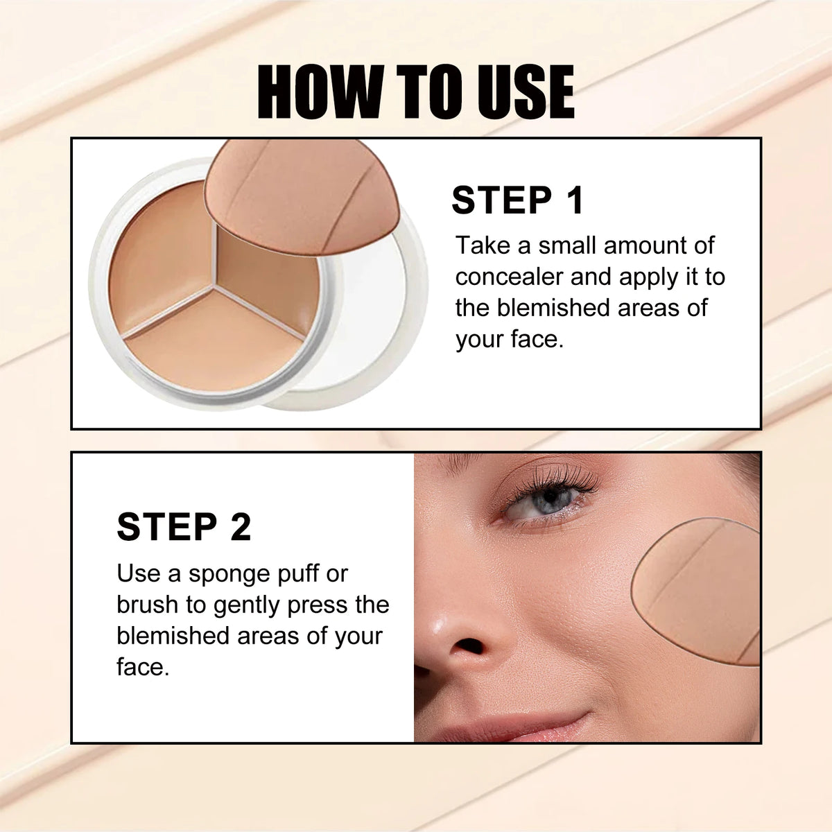 3-Color Cream Concealer Palette for Dark Circles and Blemish Coverage