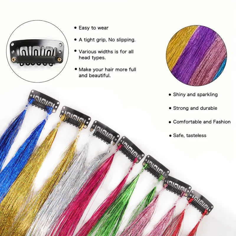 Clip-In Glitter Hair Extensions for Instant Highlights and Style - 2