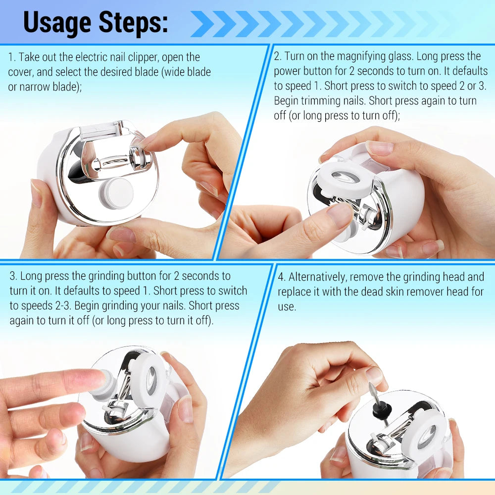 Automatic Electric Nail Clipper with LED Magnifier for Seniors and Adults