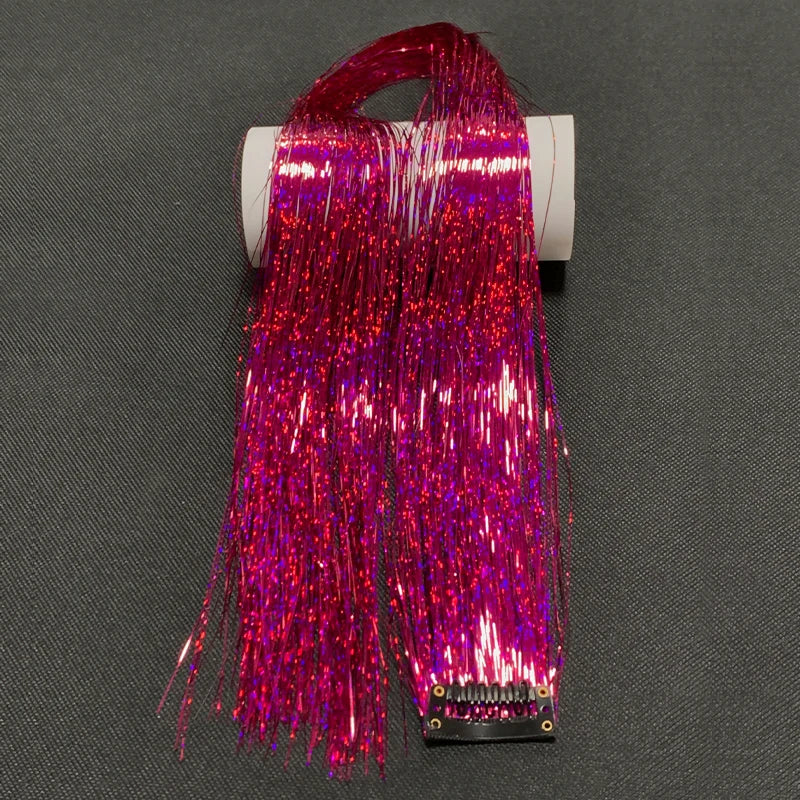 Rainbow Glitter Tinsel Hair Extensions Clip In for Party and Daily Style - 11