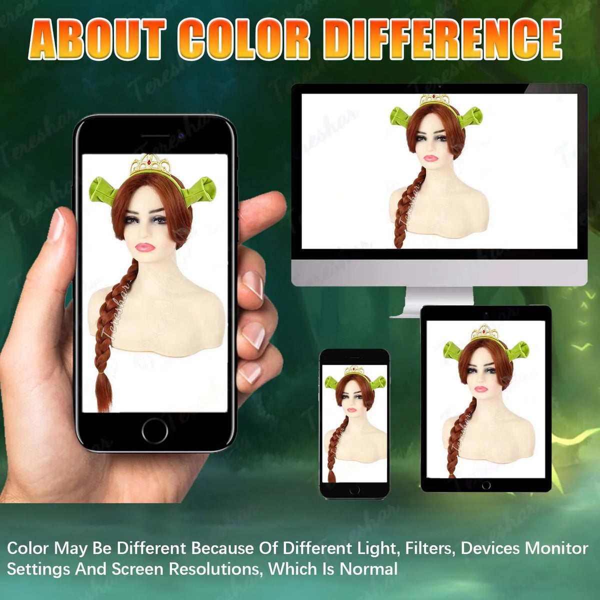 Reddish Brown Braided Costume Wig with Ogre Ears and Princess Crown