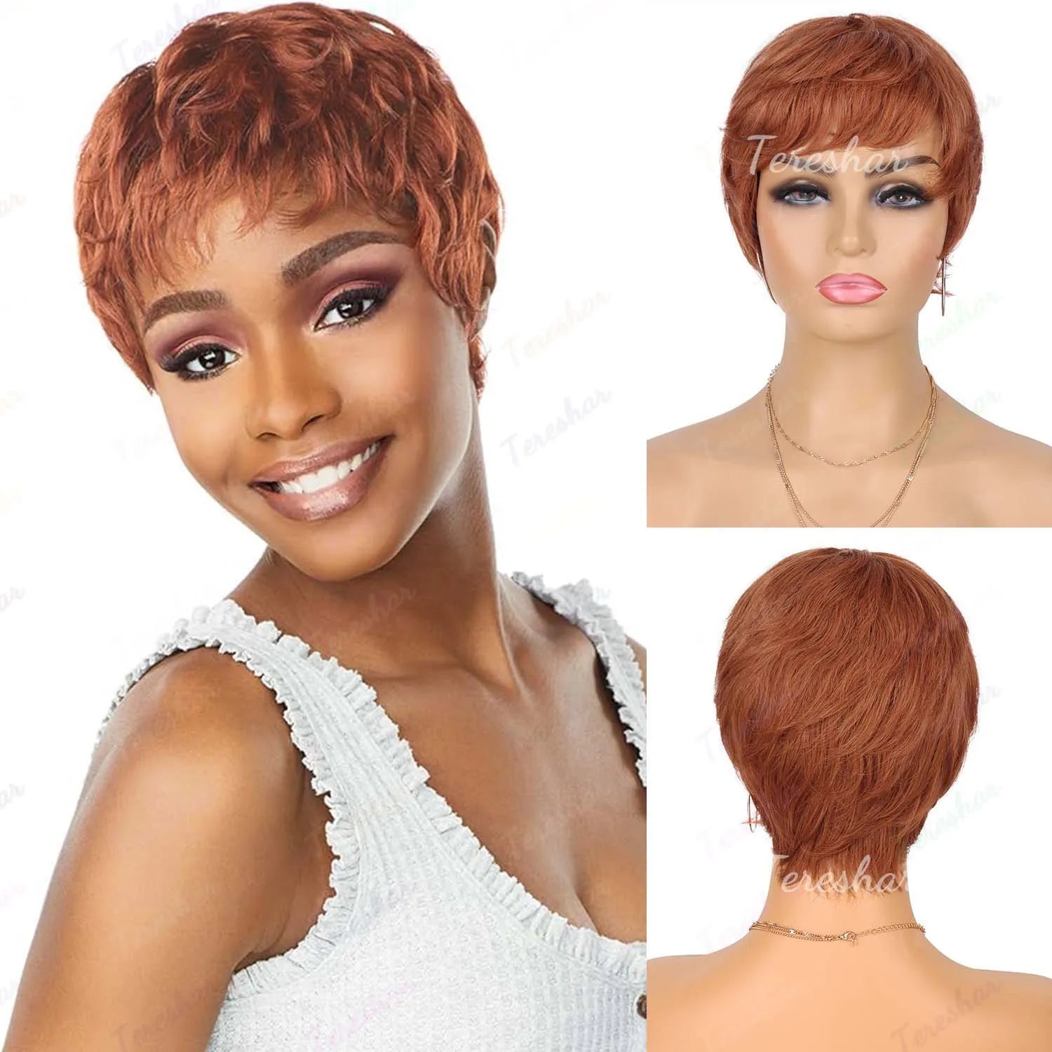 Short Pixie Cut Synthetic Wig with Bangs for Women - 1