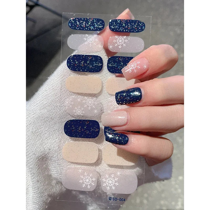 Festive Winter Snowflake Semi-Cured Gel Nail Wraps for Holiday Manicures - 13