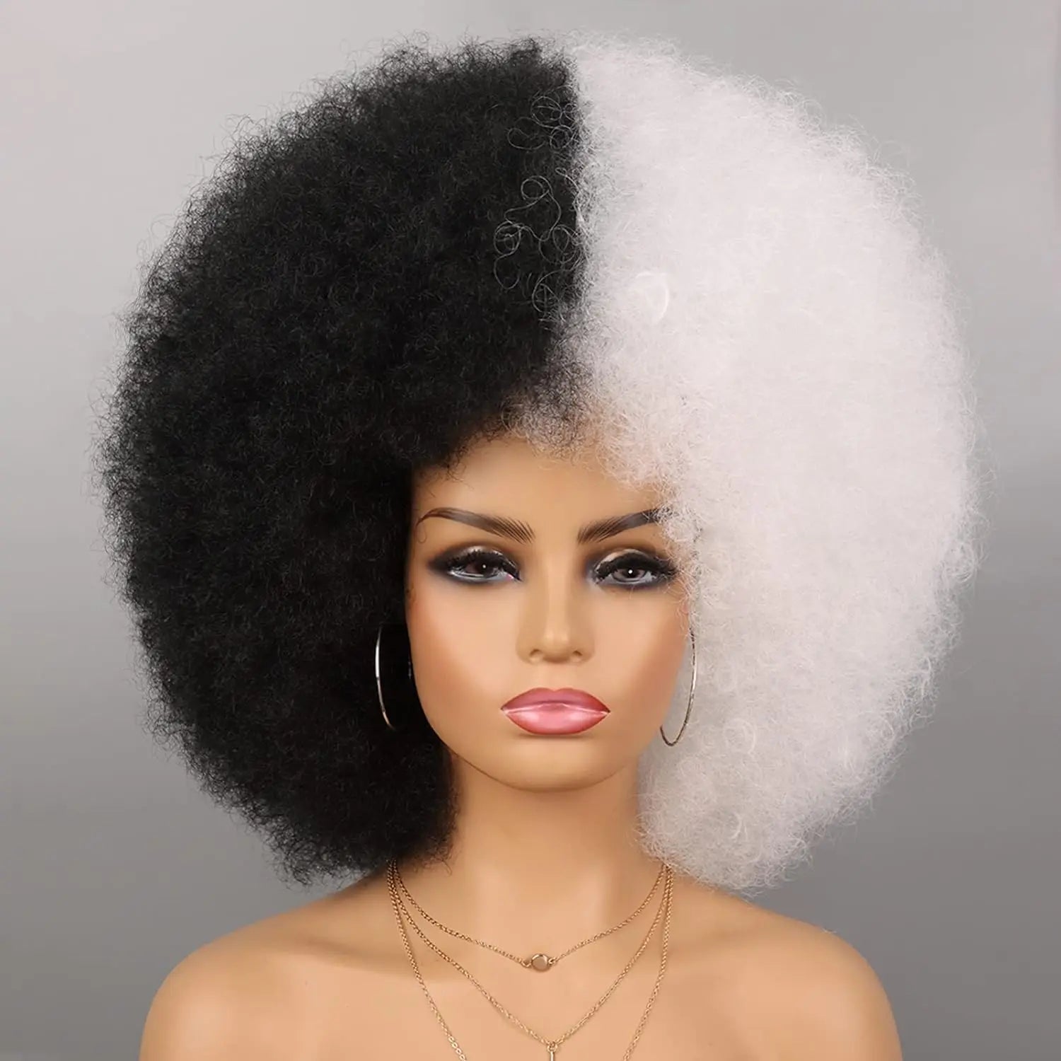 Black and White Two-Tone Synthetic Wig for Cosplay and Party - 14