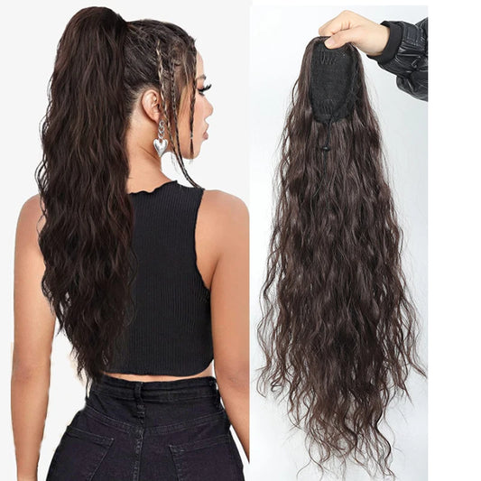 22-Inch Water Wave Drawstring Ponytail Extension