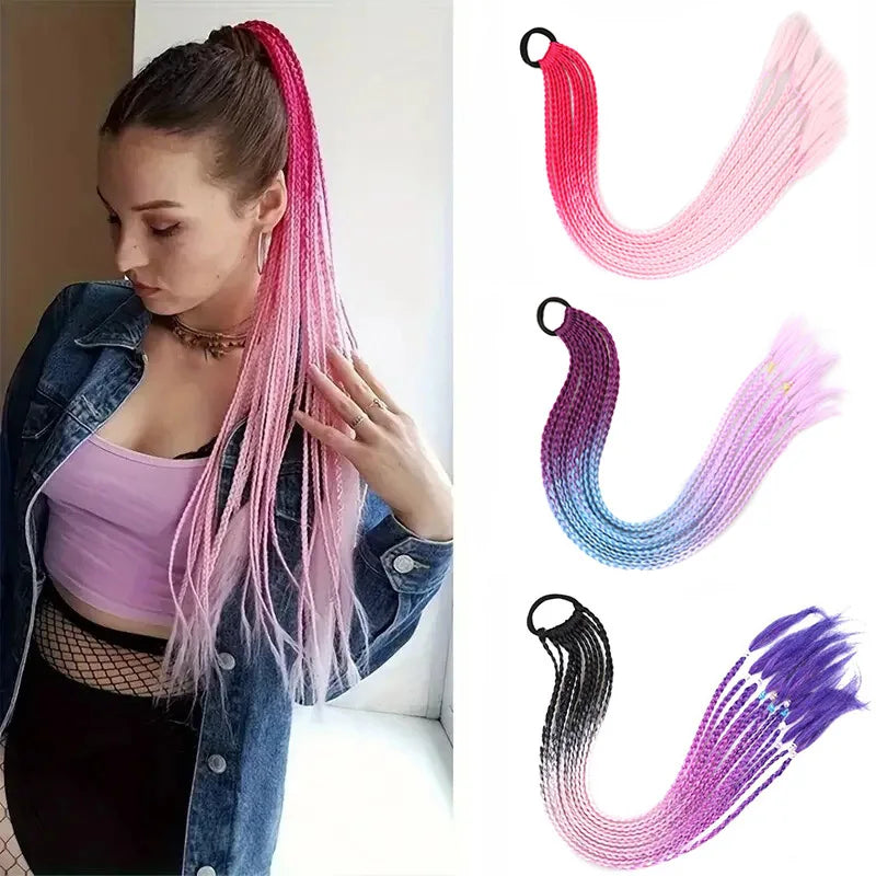24-Inch Long Braided Ponytail Extension with Elastic Band - 1