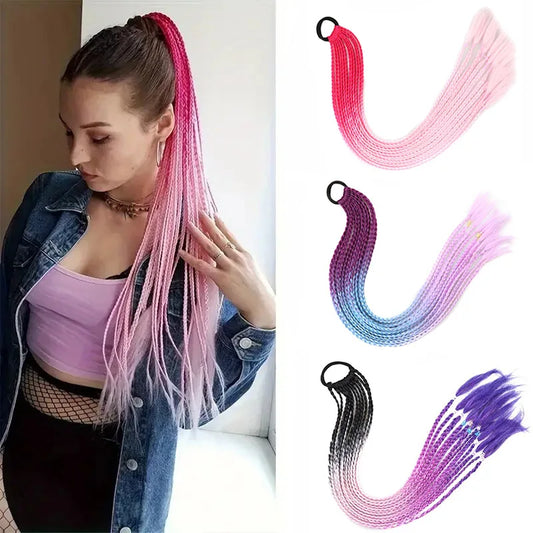 24-Inch Long Braided Ponytail Extension with Elastic Band