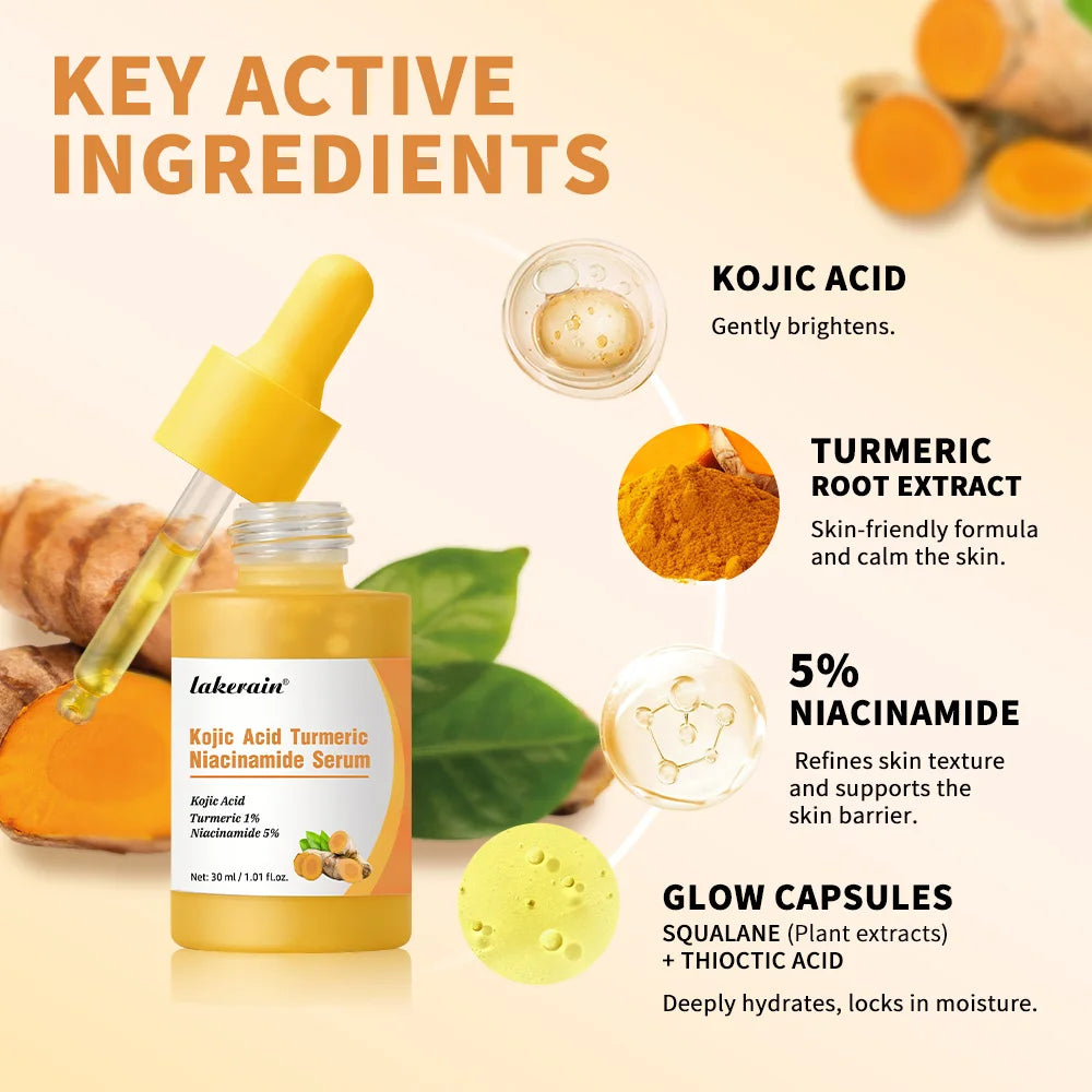 Brightening Kojic Acid and Turmeric Face Serum for Even Skin Tone