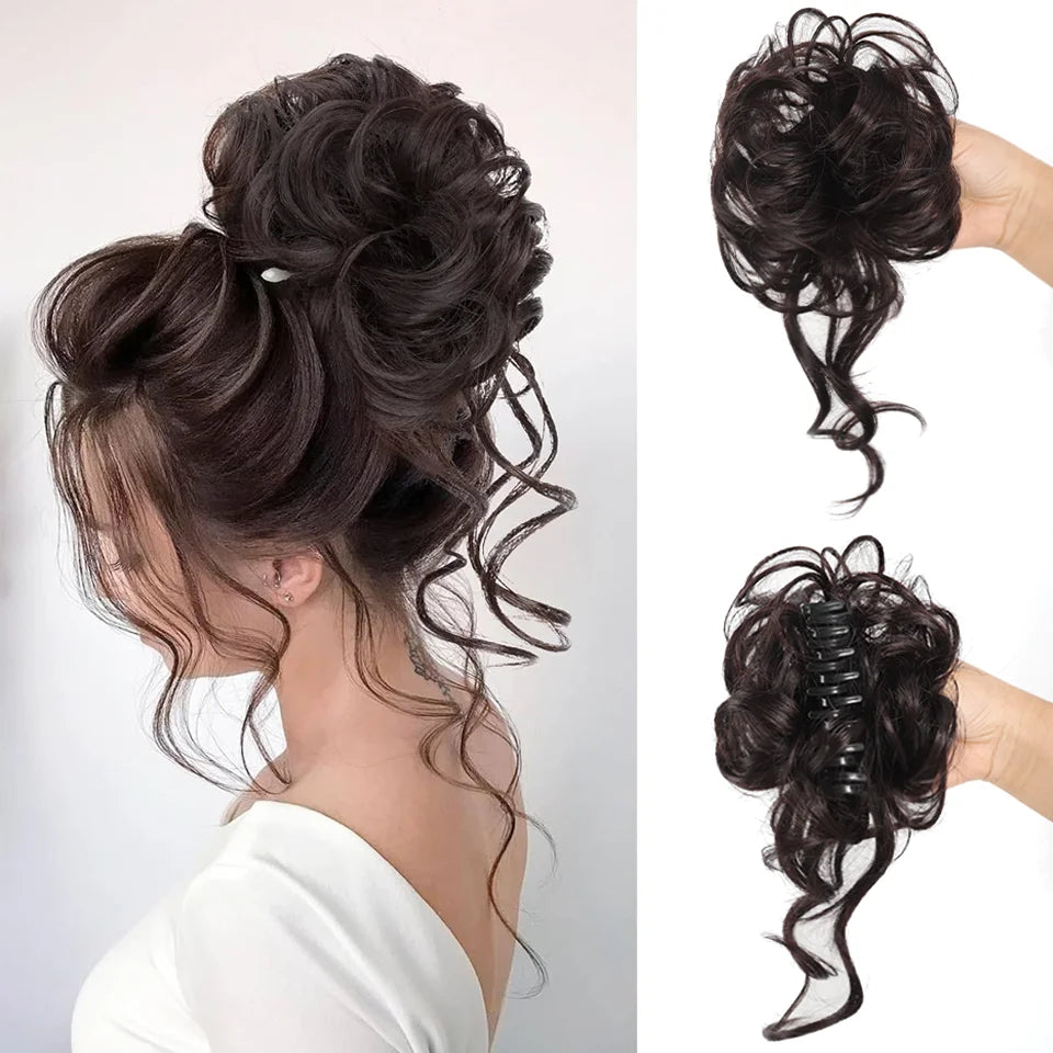Messy Curly Hair Bun Claw Clip Extension for Instant Voluminous Updo - 10