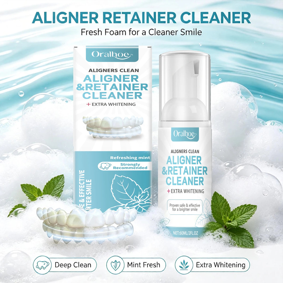 Refreshing Aligner and Retainer Cleaning Foam for Daily Oral Hygiene