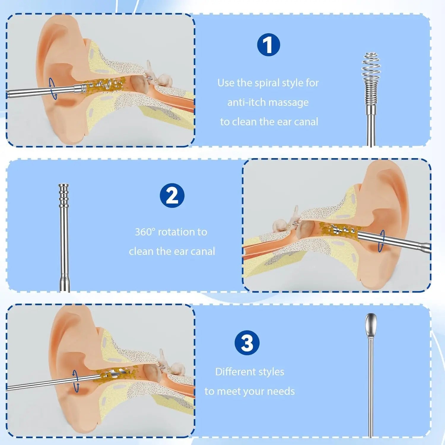 Professional Stainless Steel Ear Wax Removal Cleaning Tool Kit - 3