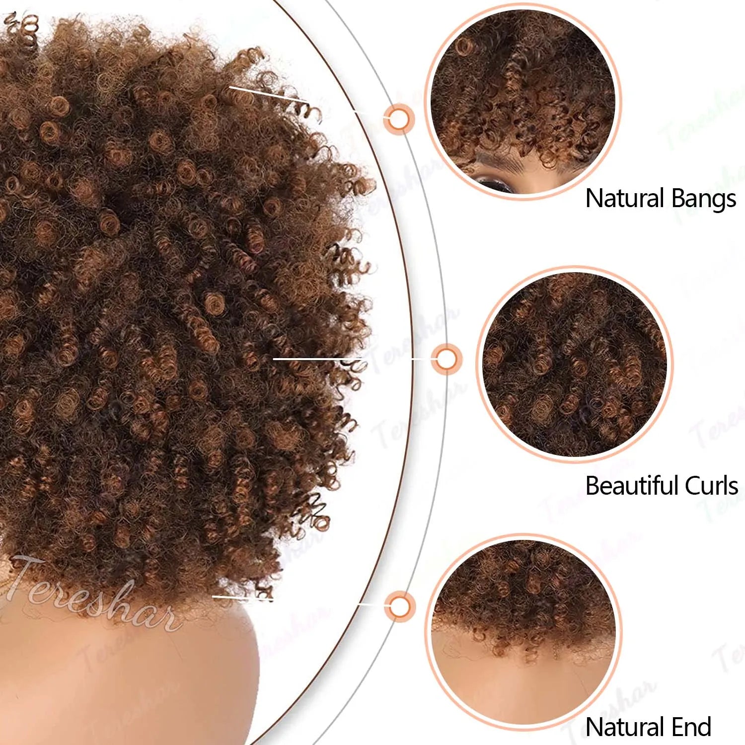 Short Afro Kinky Curly Synthetic Wig with Bangs for Daily Hair Styling - 10