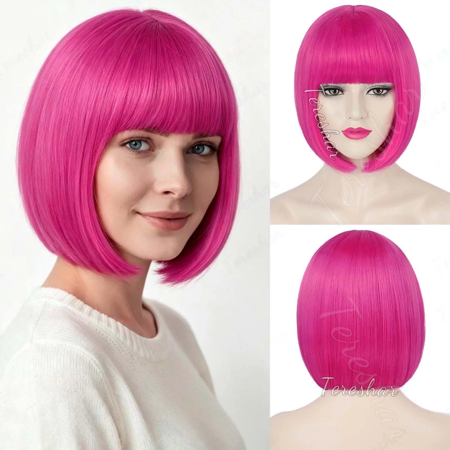 Short Straight Bob Wig with Bangs for Daily Wear and Cosplay - 21