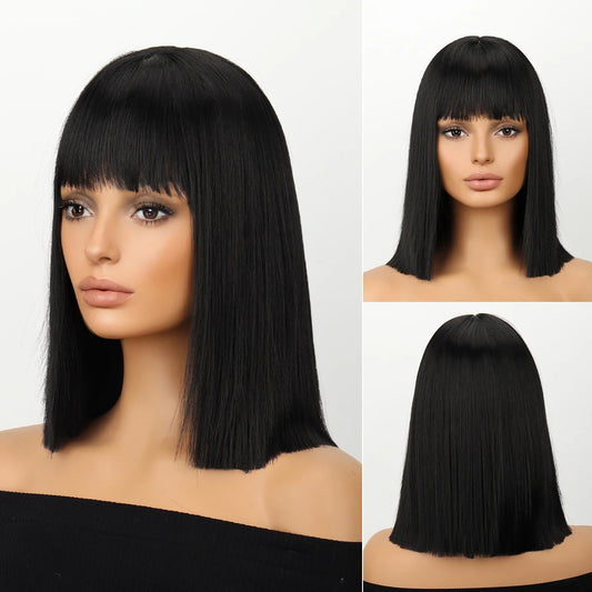 Short Straight Bob Wig with Bangs for Women
