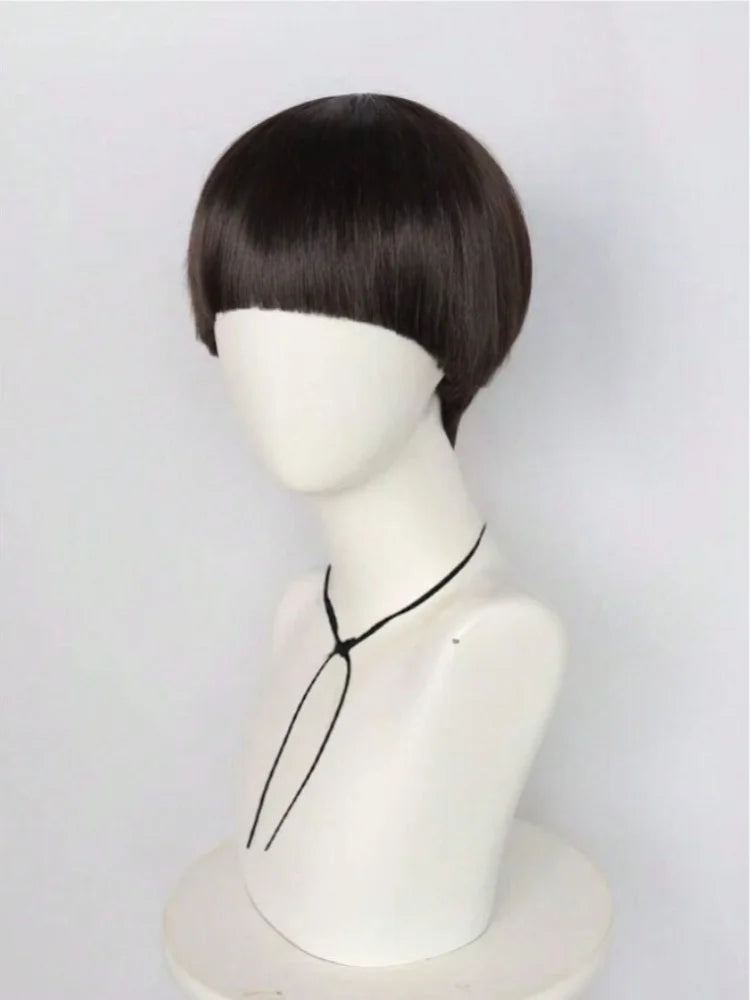 Short Brown Cosplay Bowl Cut Wig for Men - 2