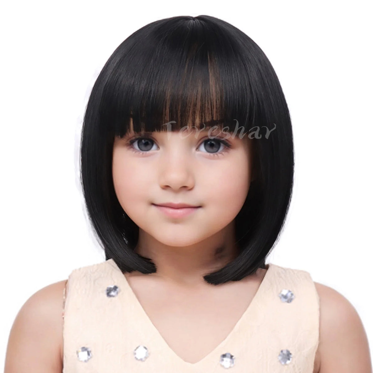 Short Straight Bob Wig with Bangs for Girls Kids Cosplay and Parties