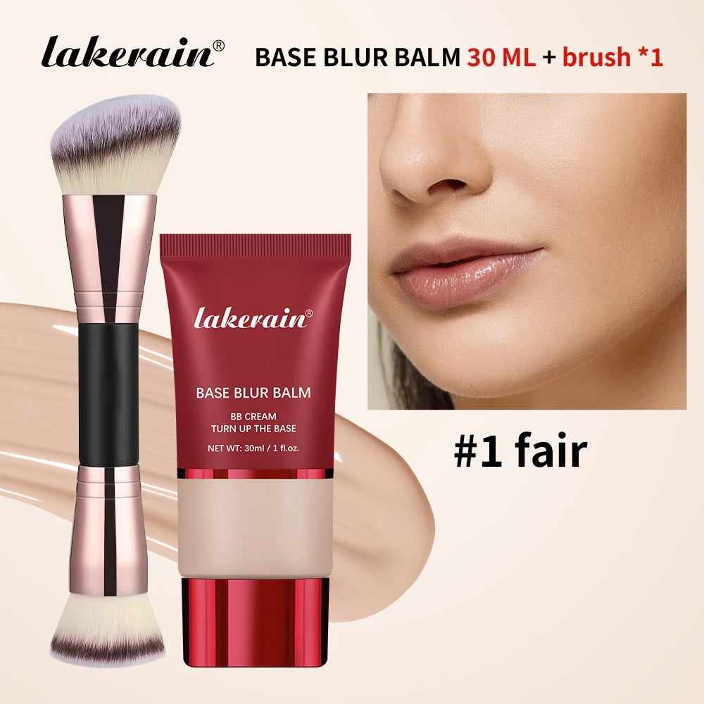Matte Liquid Foundation and Dual-Ended Makeup Brush Set for Flawless Skin