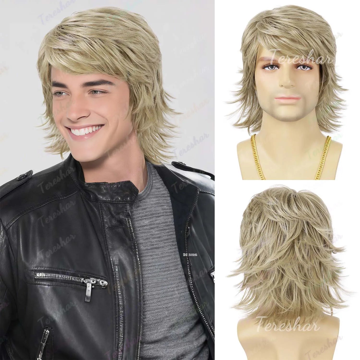 Short Curly Layered Synthetic Wig for Men Cosplay and Daily Style - 18